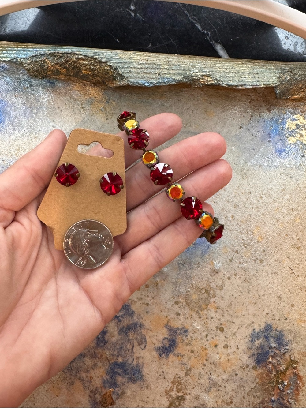Sorrelli Red Crystal Bracelet with Red Stud Earrings